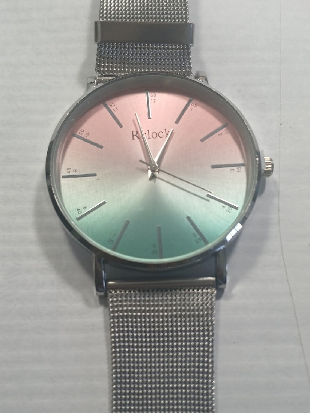 Iridescent Dial Silver Mesh Strap Watch - Picture 3 of 7